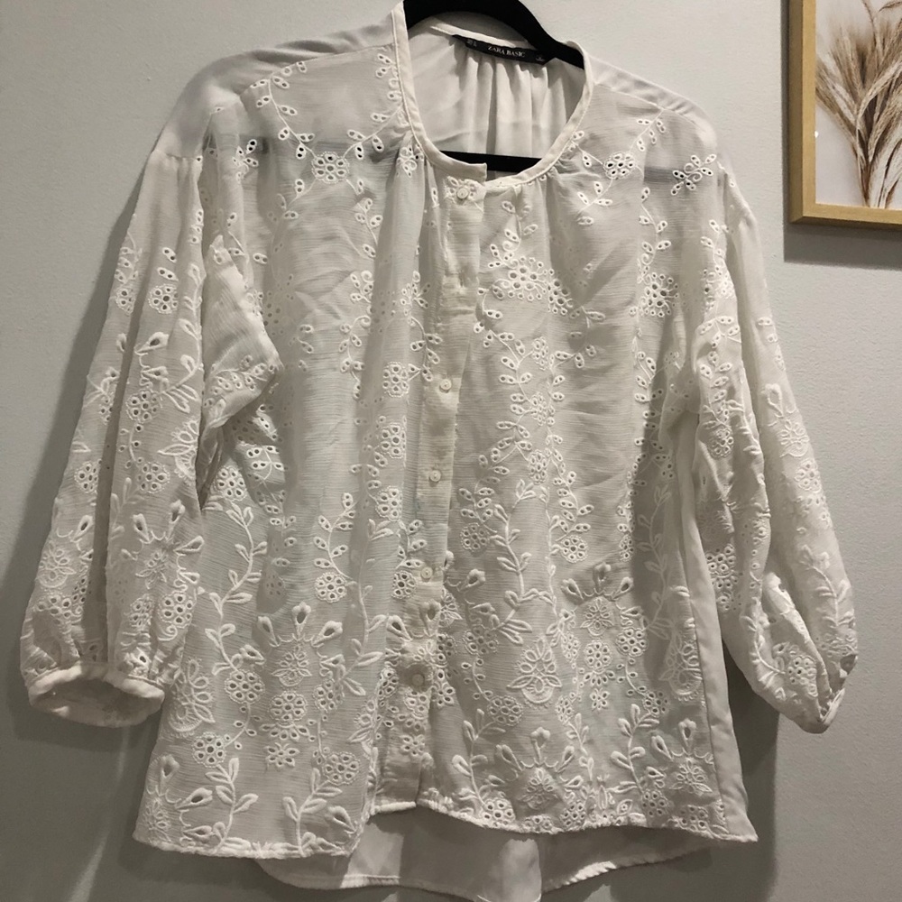 ZARA white eyelet blouse